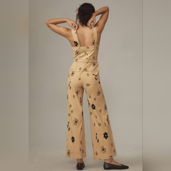 Anthropology/ Maeve Beige Floral Button-Front Jumpsuit - Picture 11 of 14